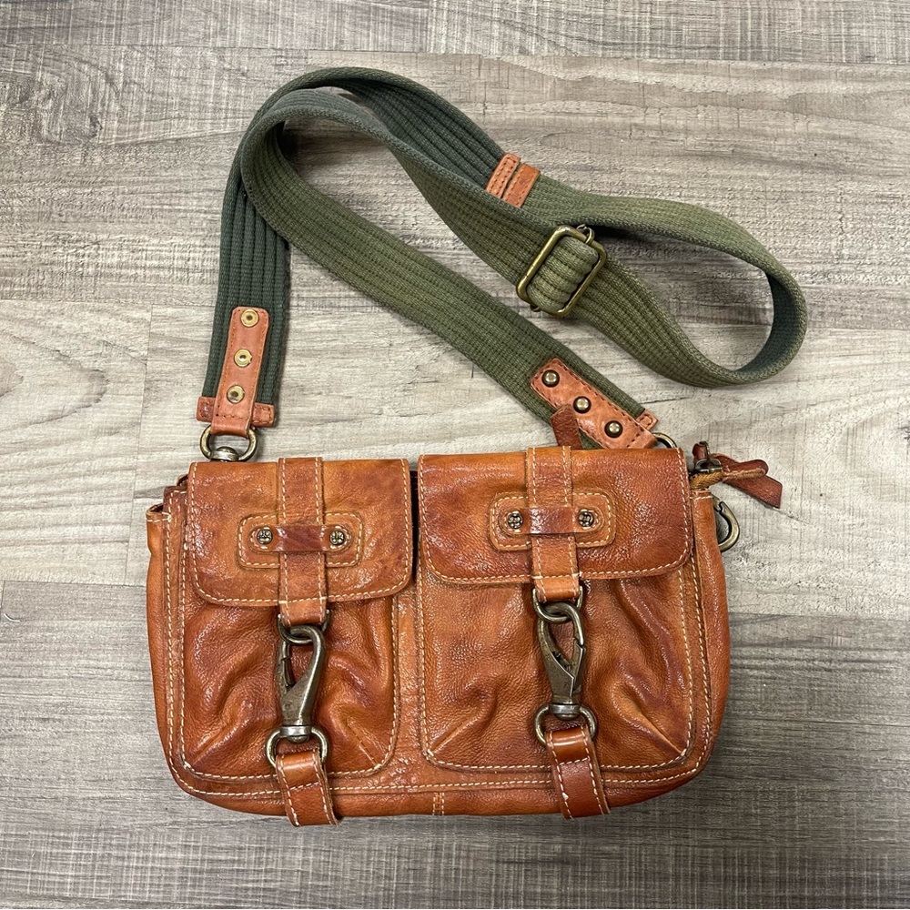 Free People Brown and Green Crossbody Bag with Vintage Charm